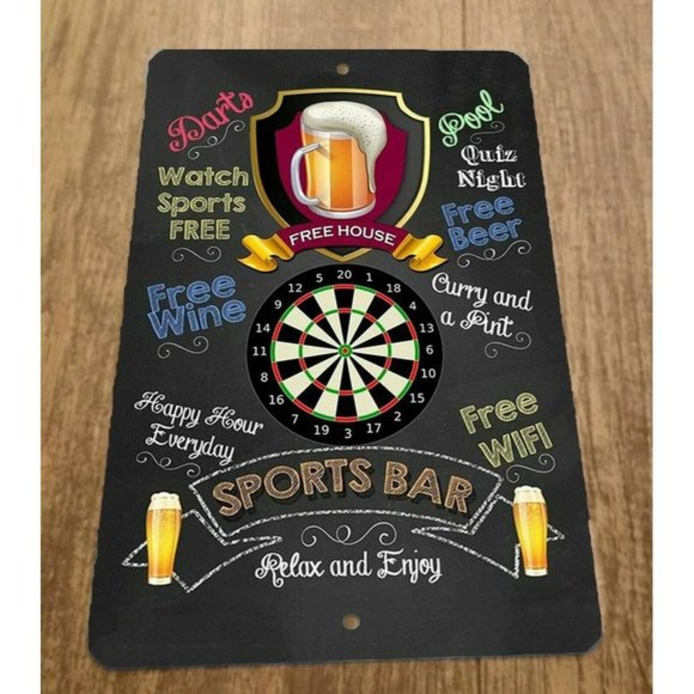 Sports Bar Relax Enjoy Free Darts‎ Beer Wine Pool 8x12 Metal Alcohol Bar Sign